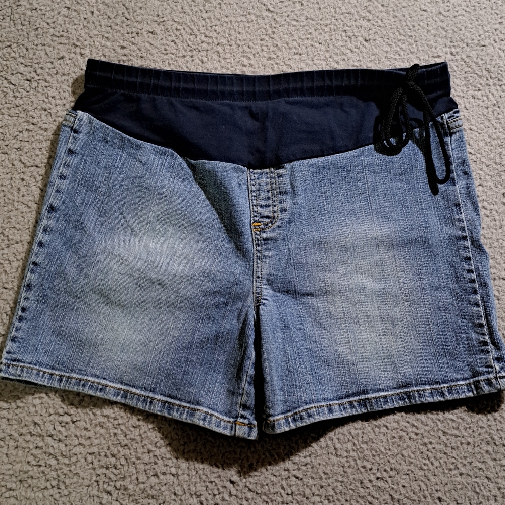 Oh Baby By Motherhood Blue Denim Maternity Drawstring Low Belly Shorts / Size L